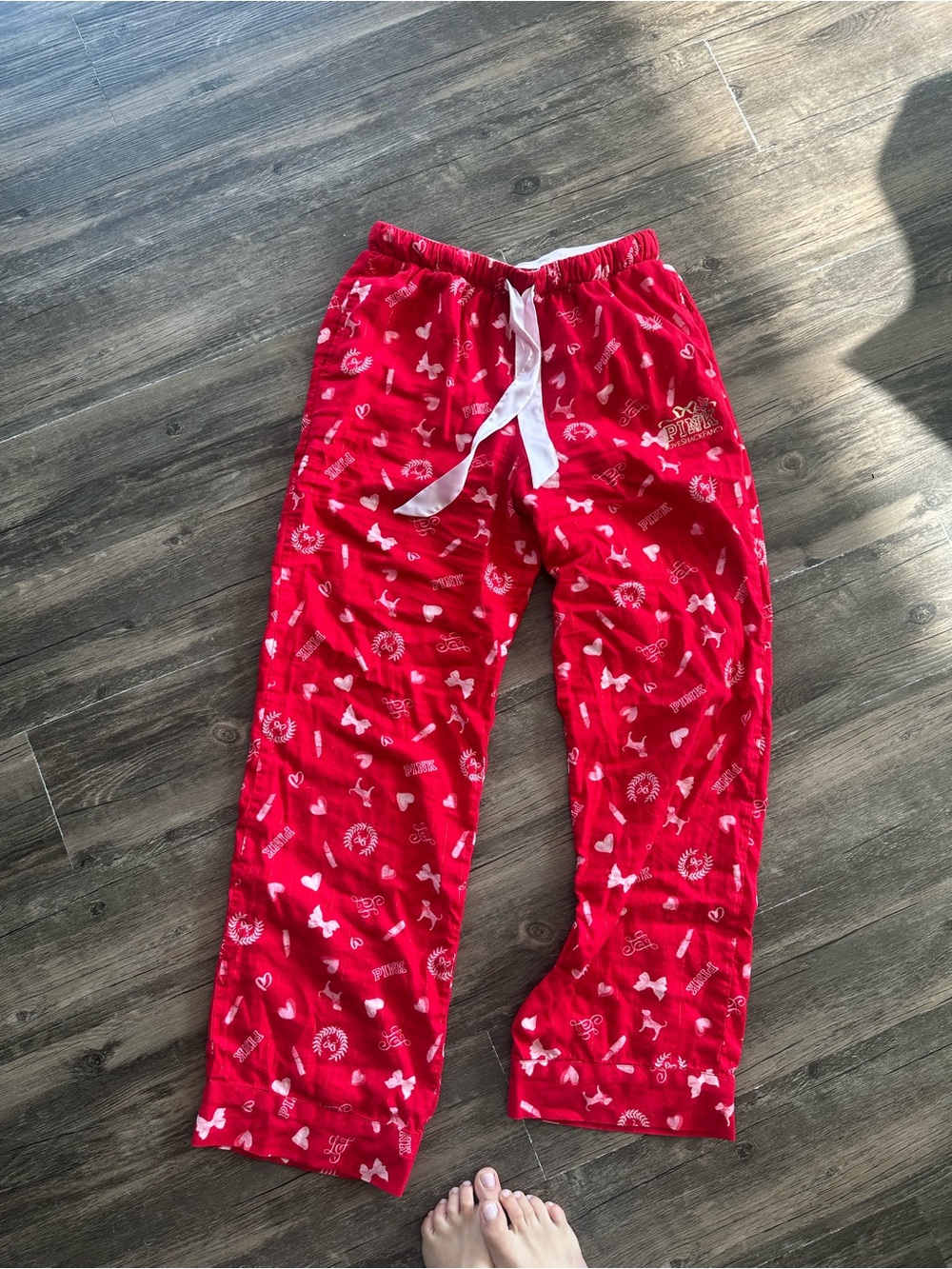 LoveShackFancy Red Pajama Pants with White Drawstring
